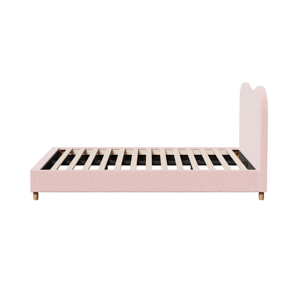 Oikiture Bed Frame Queen Size Pink Boucle Cloud Shape