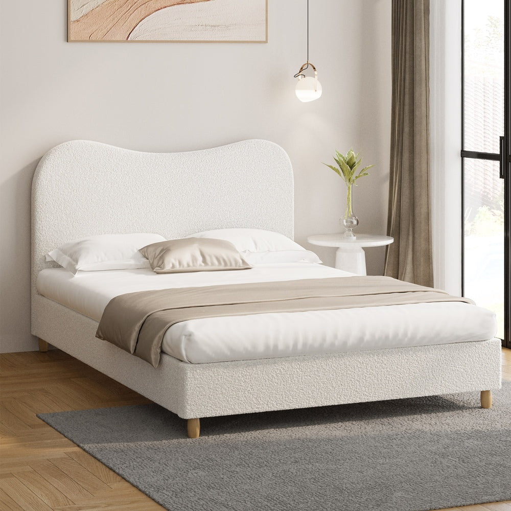 Oikiture Bed Frame Queen Size White Boucle Cloud Shape