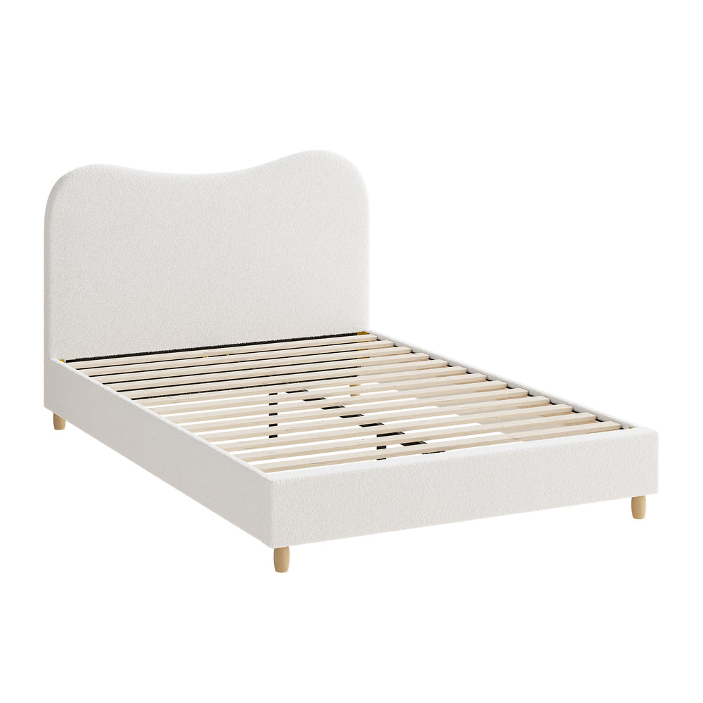 Oikiture Bed Frame Queen Size White Boucle Cloud Shape