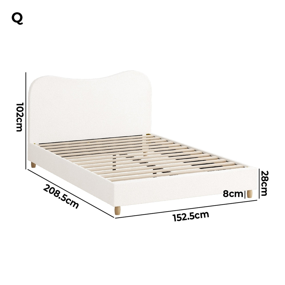 Oikiture Bed Frame Queen Size White Boucle Cloud Shape