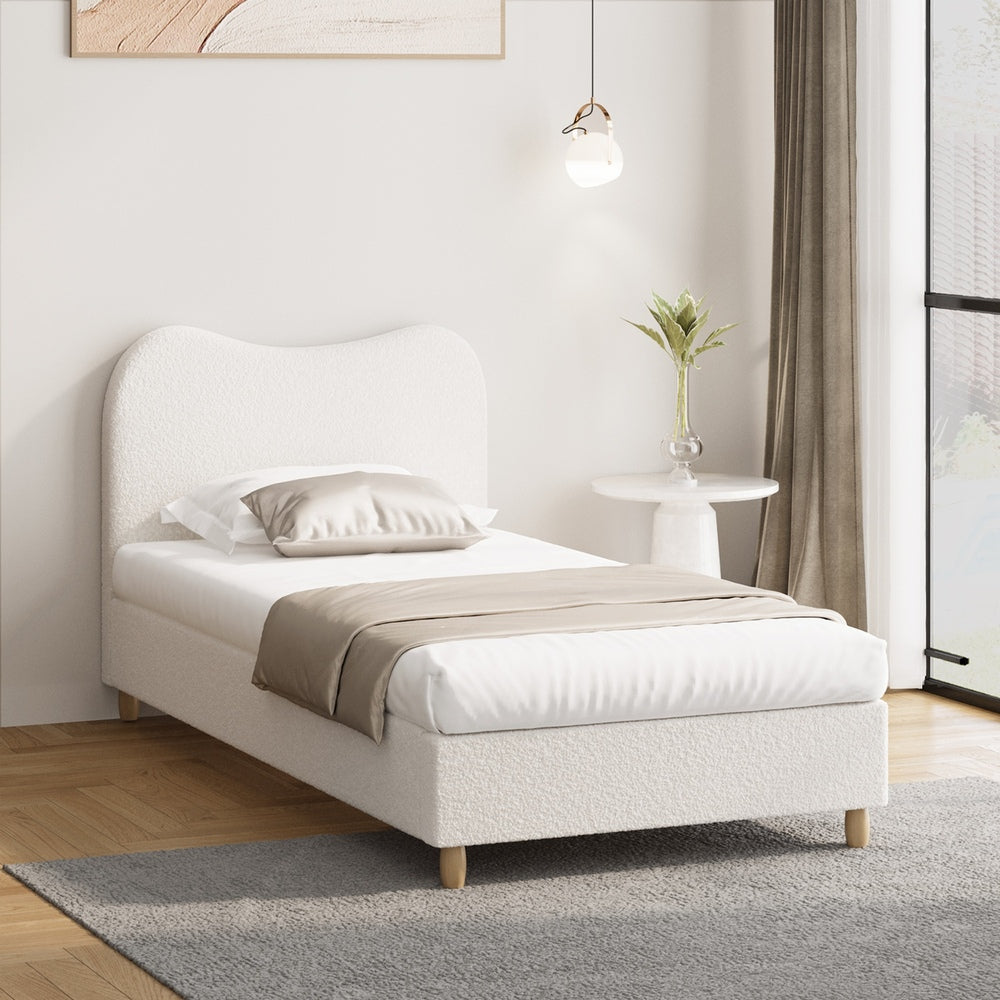 Oikiture Bed Frame Single Size White Boucle Cloud Shape