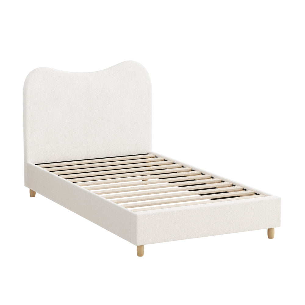 Oikiture Bed Frame Single Size White Boucle Cloud Shape