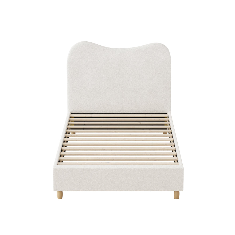 Oikiture Bed Frame Single Size White Boucle Cloud Shape
