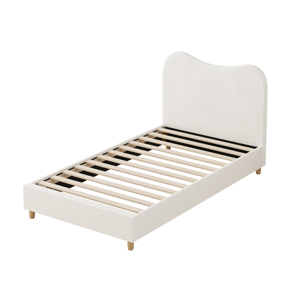 Oikiture Bed Frame Single Size White Boucle Cloud Shape