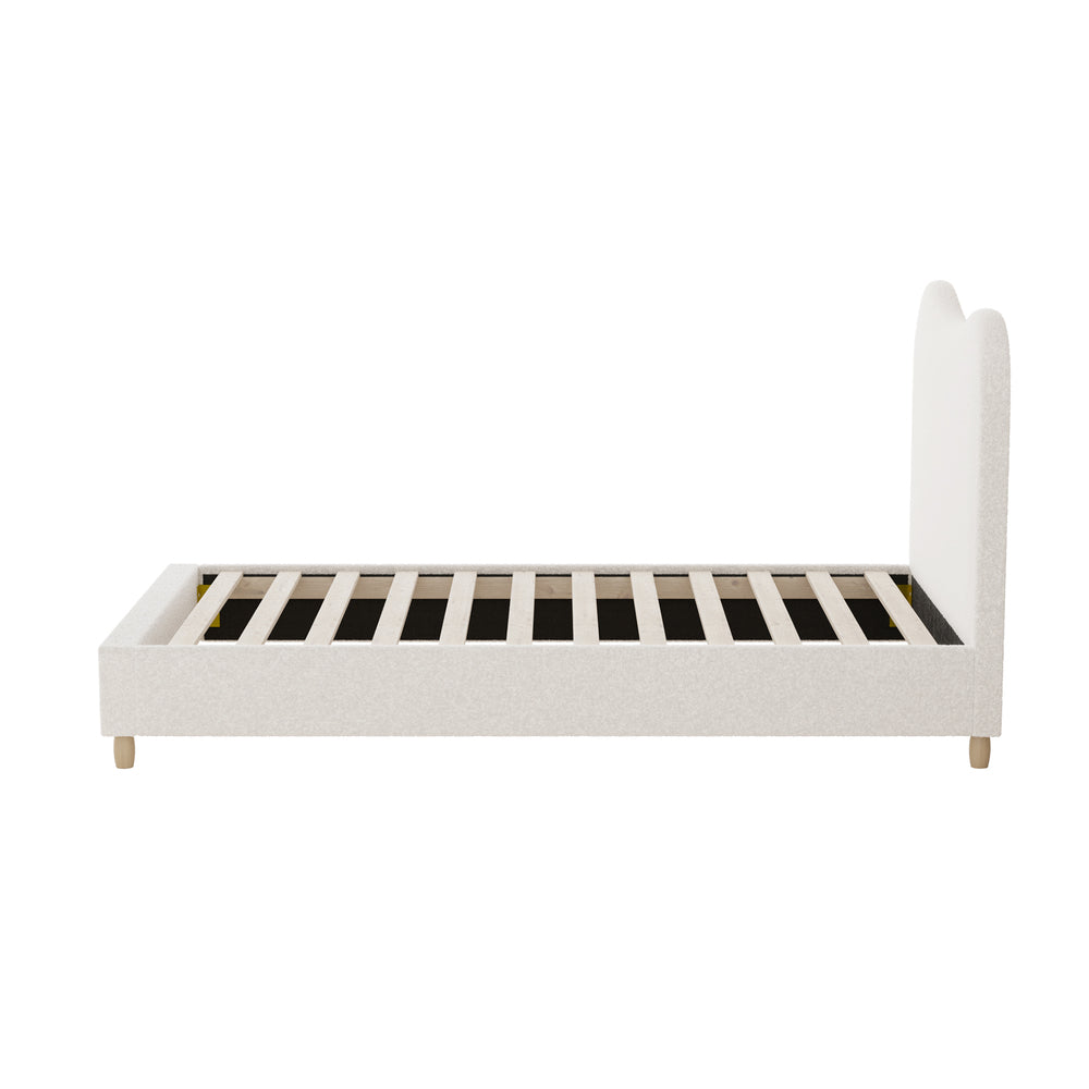 Oikiture Bed Frame Single Size White Boucle Cloud Shape