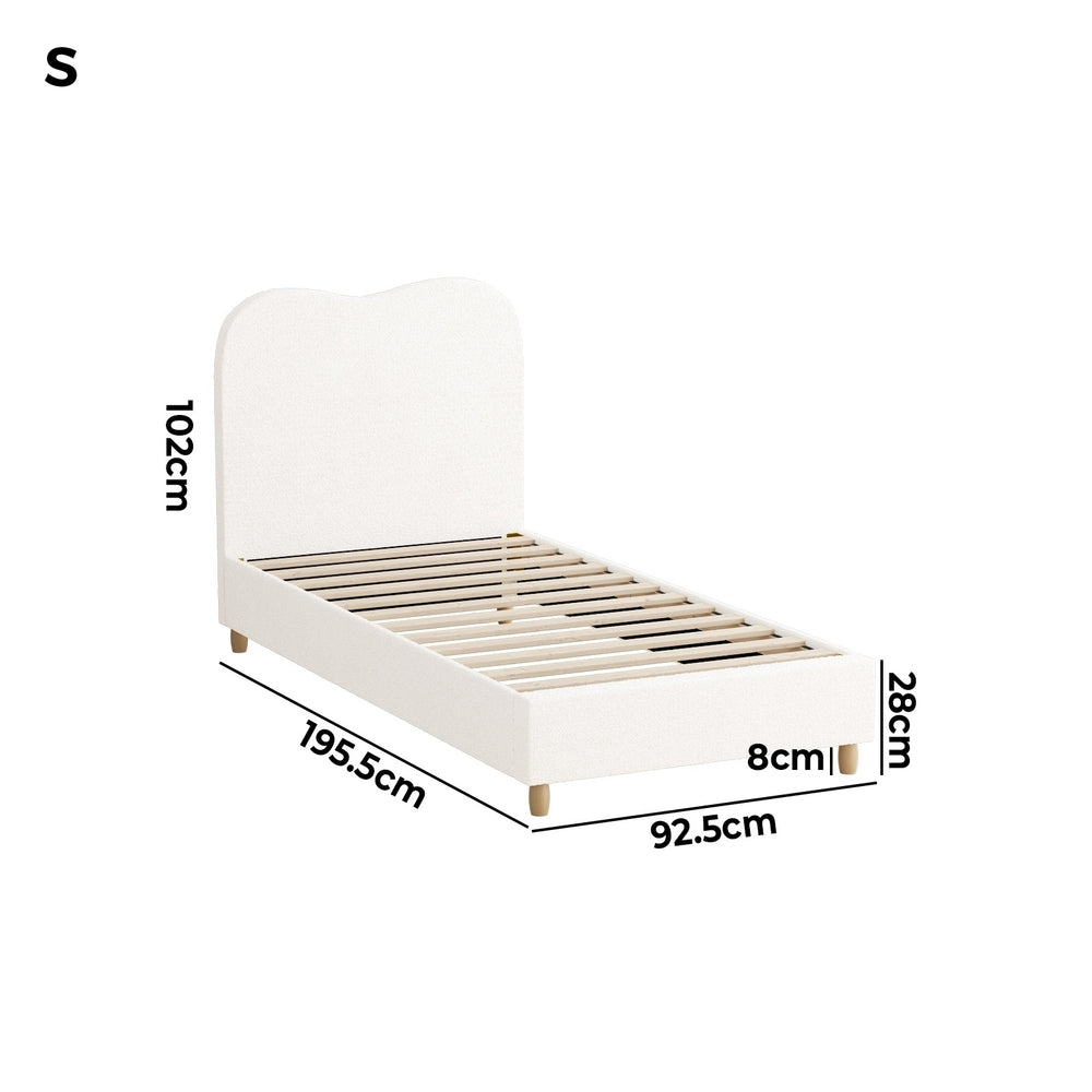 Oikiture Bed Frame Single Size White Boucle Cloud Shape