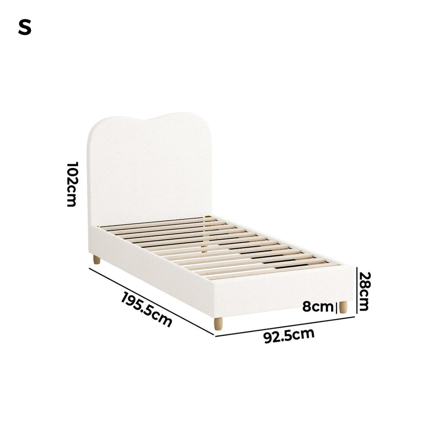 Oikiture Bed Frame Single Size White Boucle Cloud Shape, image 2