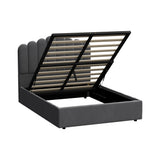 Oikiture Bed Frame Double Size Gas Lift Velvet Grey