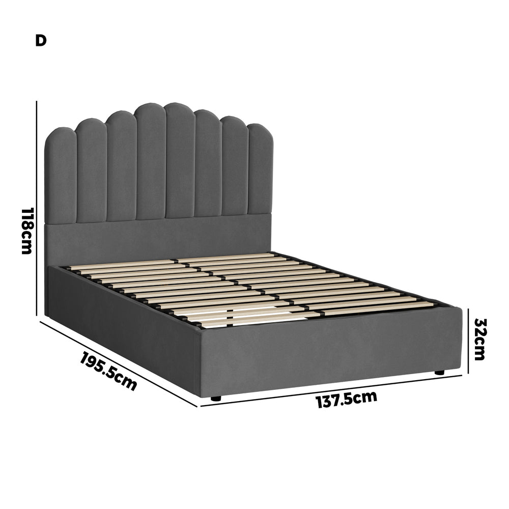 Oikiture Bed Frame Double Size Gas Lift Velvet Grey