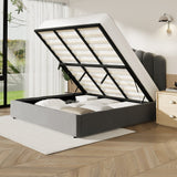 Oikiture Bed Frame King Size Gas Lift Velvet Grey - Close-Up Angle
