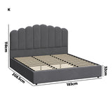 Oikiture Bed Frame King Size Gas Lift Velvet Grey - Low Angle