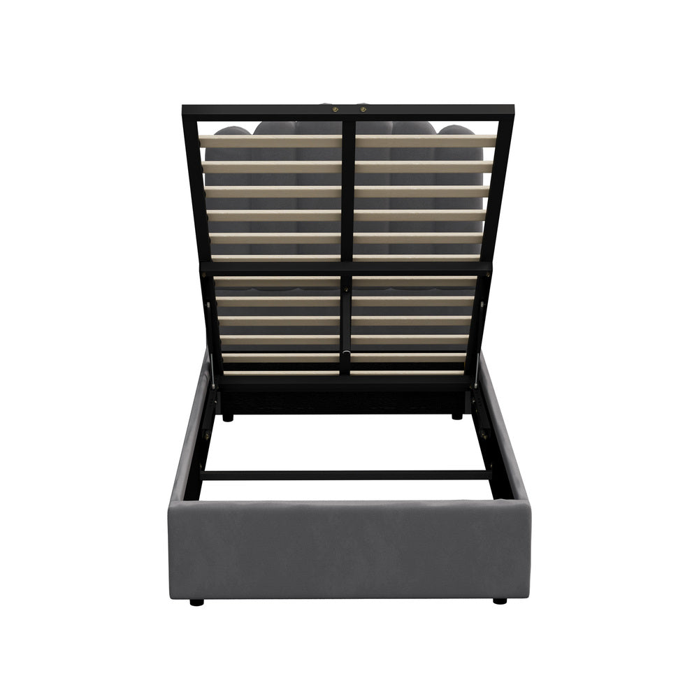 Oikiture Bed Frame King Single Gas Lift Velvet Grey