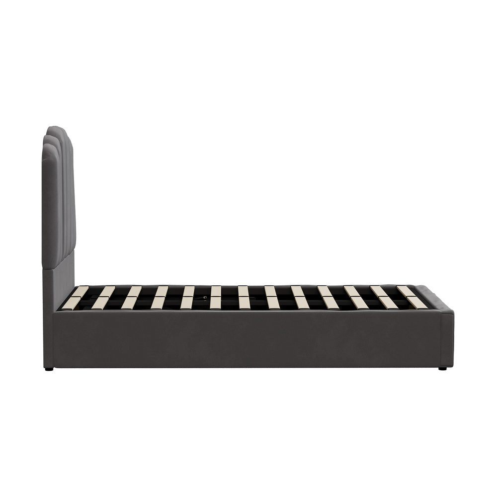 Oikiture Bed Frame King Single Gas Lift Velvet Grey