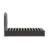 Oikiture Bed Frame King Single Gas Lift Velvet Grey - 45-Degree Angle