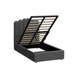 Oikiture Bed Frame King Single Gas Lift Velvet Grey - Extra Image