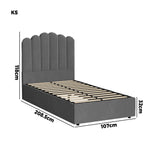 Oikiture Bed Frame King Single Gas Lift Velvet Grey - Close-Up Angle