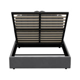 Oikiture Bed Frame Queen Size Gas Lift Velvet Grey - Low Angle