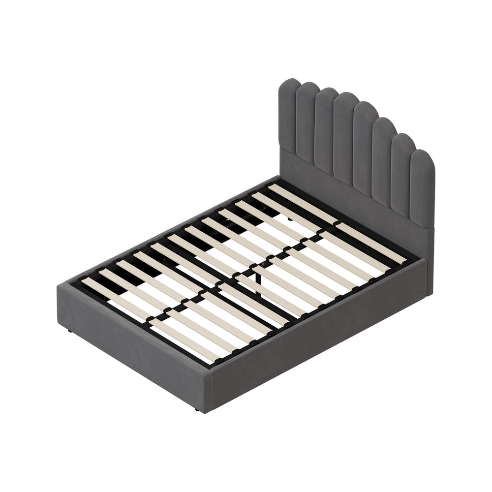Oikiture Bed Frame Queen Size Gas Lift Velvet Grey