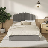 Oikiture Bed Frame Queen Size Gas Lift Velvet Grey - Front View