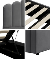 Oikiture Bed Frame Queen Size Gas Lift Velvet Grey - Close-Up Angle