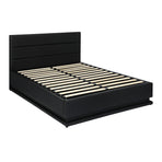 Oikiture Double Bed Frame Gas Lift RBG Storage Space Black