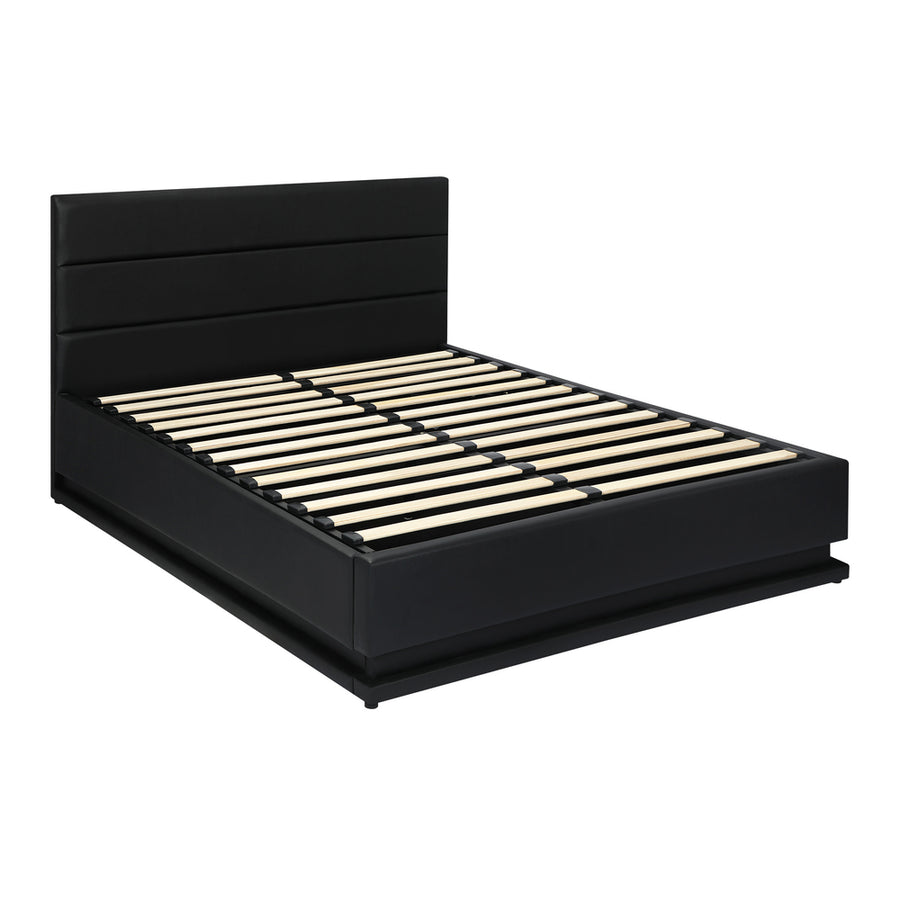 Oikiture Double Bed Frame Gas Lift RBG Storage Space Black