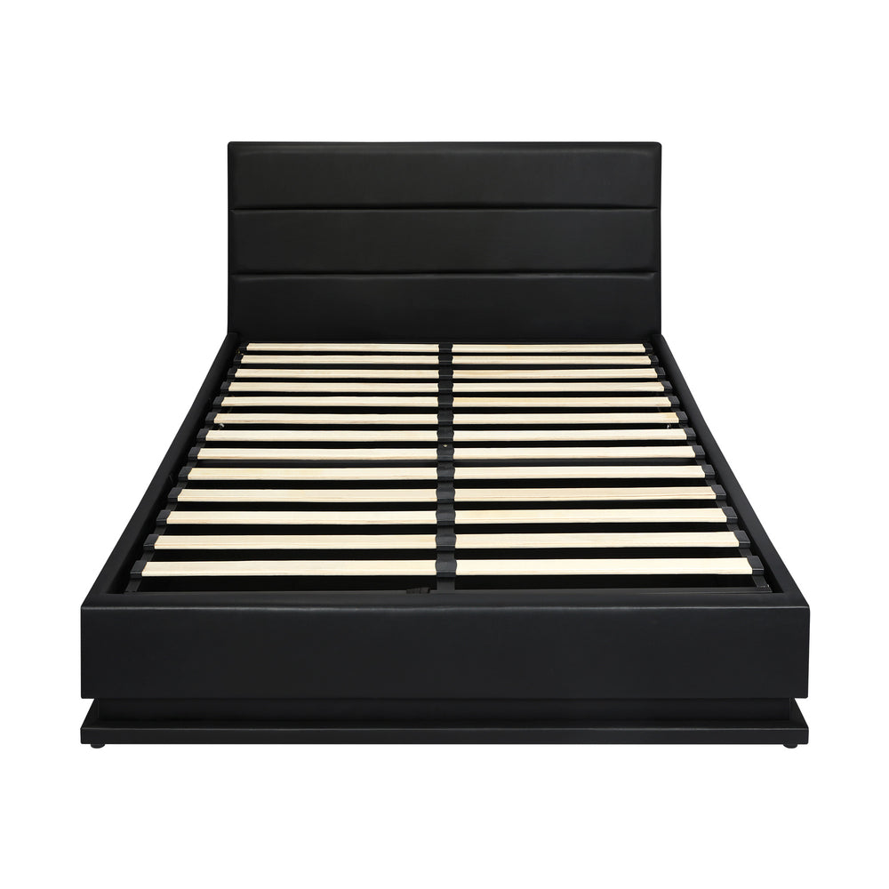 Oikiture Double Bed Frame Gas Lift RBG Storage Space Black