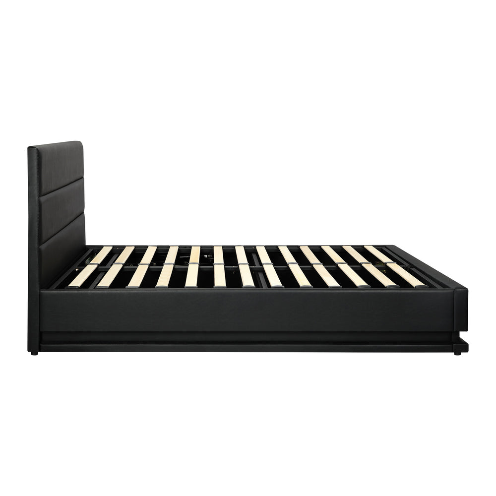 Oikiture Double Bed Frame Gas Lift RBG Storage Space Black