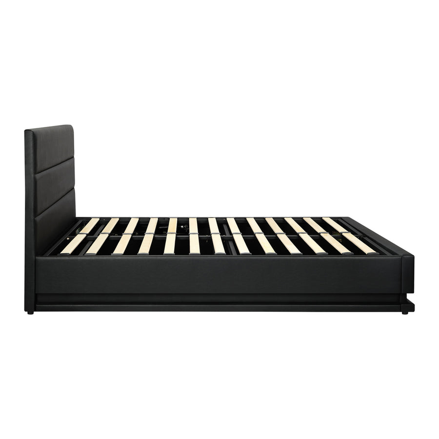 Oikiture Double Bed Frame Gas Lift RBG Storage Space Black, image 7