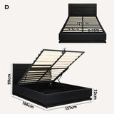Oikiture Double Bed Frame Gas Lift RBG Storage Space Black