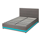 Oikiture Double Bed Frame with Gas Lift LED Storage Space Grey