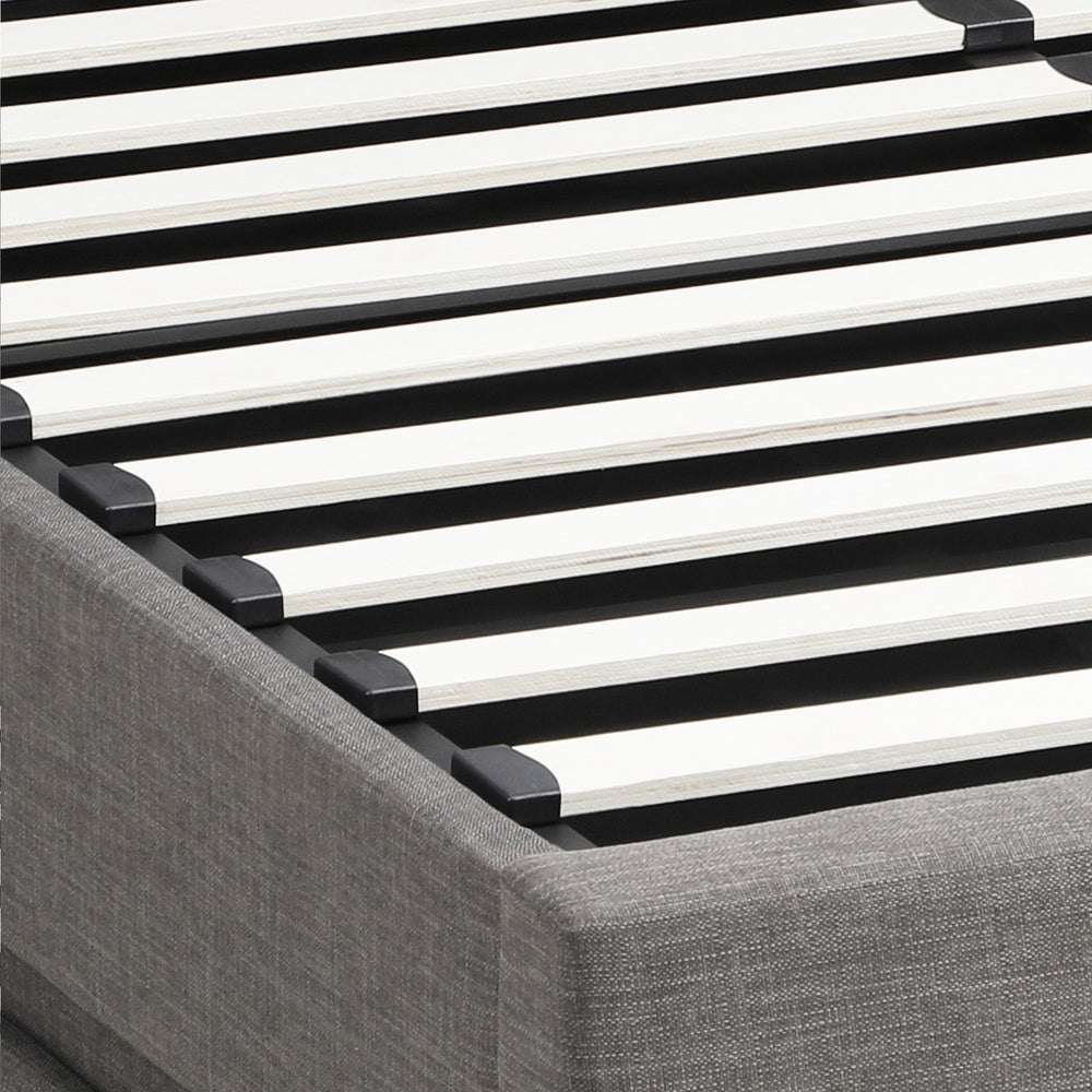 Oikiture Double Bed Frame with Gas Lift LED Storage Space Grey