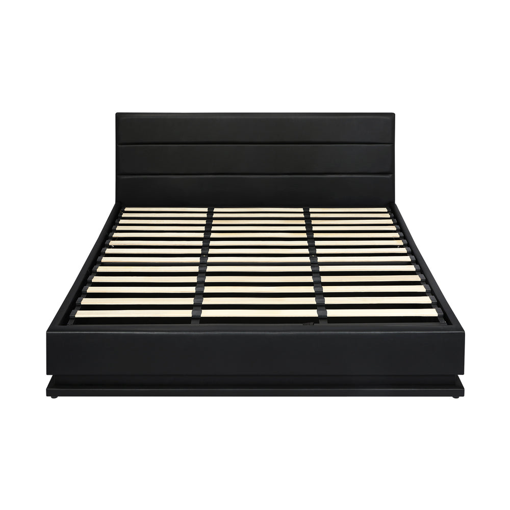 Oikiture King Bed Frame Gas Lift RGB Storage Space Black