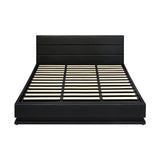 Oikiture King Bed Frame Gas Lift RGB Storage Space Black - Close-Up Angle