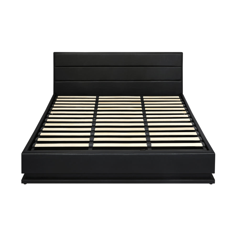 Oikiture King Bed Frame Gas Lift RGB Storage Space Black, image 7