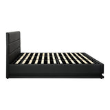 Oikiture King Bed Frame Gas Lift RGB Storage Space Black