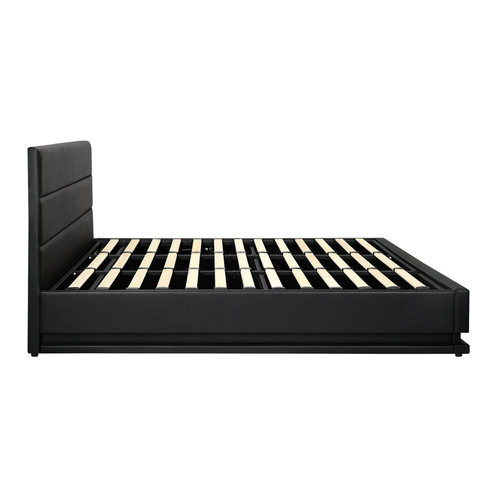 Oikiture King Bed Frame Gas Lift RGB Storage Space Black