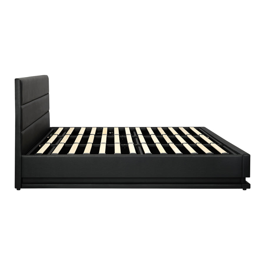 Oikiture King Bed Frame Gas Lift RGB Storage Space Black, image 6