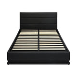 Oikiture Queen Bed Frame Gas Lift RGB Storage Space Black - Front View