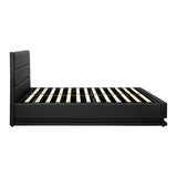 Oikiture Queen Bed Frame Gas Lift RGB Storage Space Black - Side View