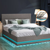 Oikiture Queen Bed Frame with Gas Lift LED Storage Space Grey - Extra Image