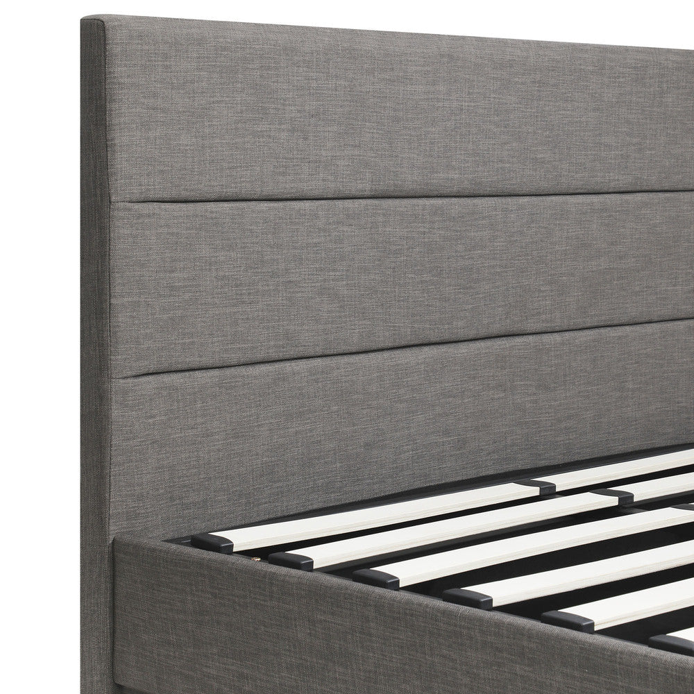 Oikiture Queen Bed Frame with Gas Lift LED Storage Space Grey