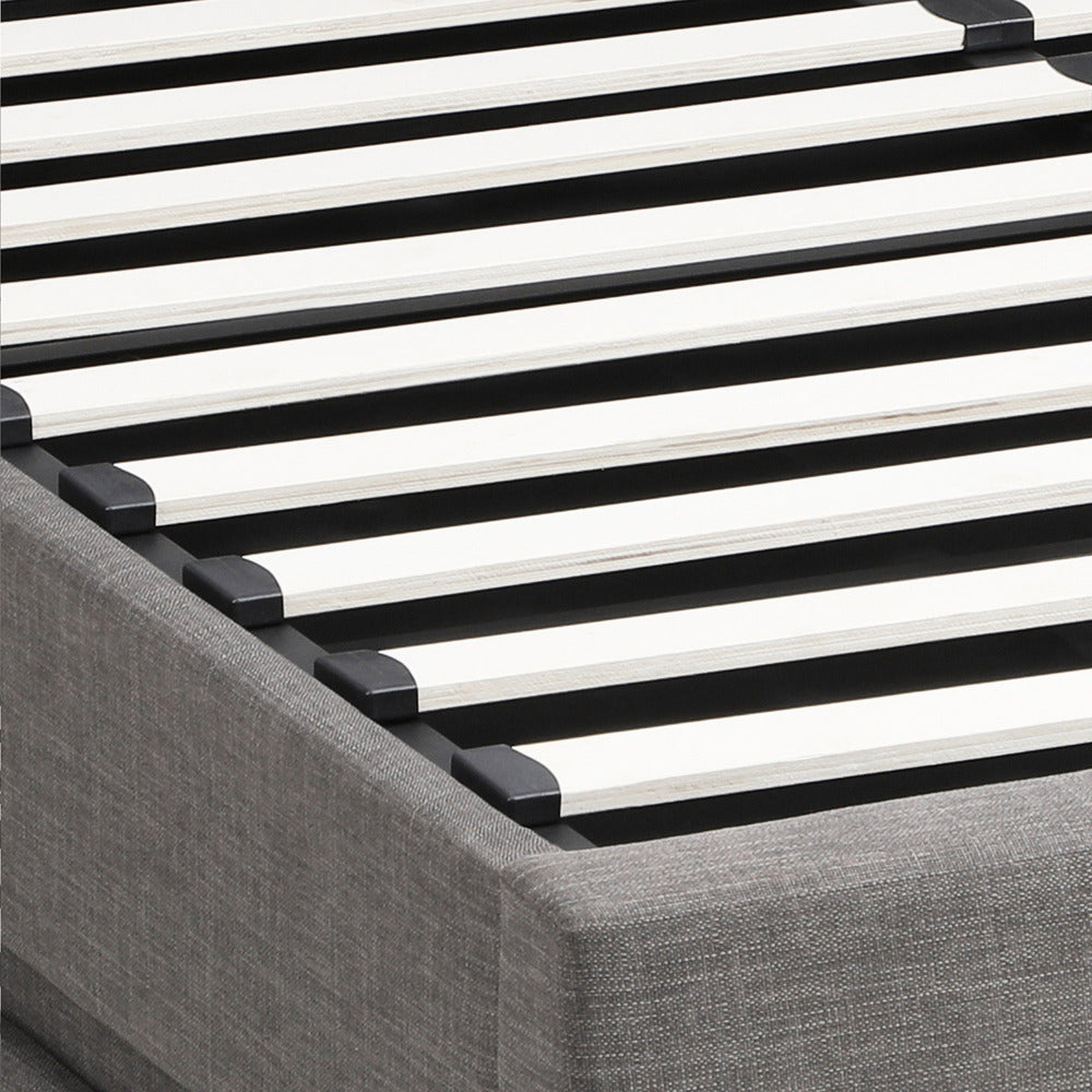 Oikiture Queen Bed Frame with Gas Lift LED Storage Space Grey