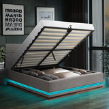 Oikiture Queen Bed Frame with Gas Lift LED Storage Space Grey - Close-Up Angle
