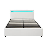 Oikiture Bed Frame RGB LED Double Size Gas Lift Storage Base White