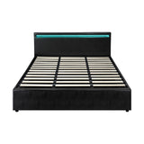 Oikiture Bed Frame RGB LED King Size Gas Lift Storage Base Black - Rear View