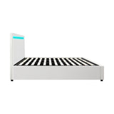 Oikiture Bed Frame RGB LED King Size Gas Lift Storage Base White - Close-Up Angle
