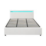 Oikiture Bed Frame RGB LED King Size Gas Lift Storage Base White
