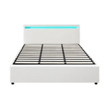 Oikiture Bed Frame RGB LED King Size Gas Lift Storage Base White - Front View