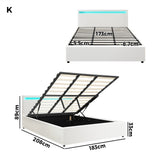 Oikiture Bed Frame RGB LED King Size Gas Lift Storage Base White